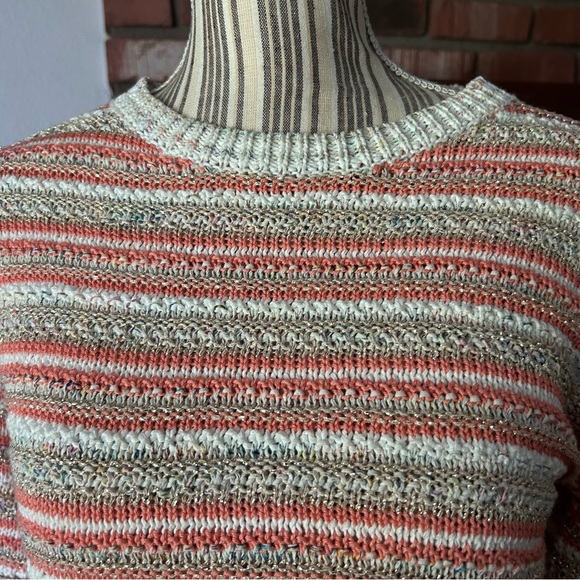 Rebecca Taylor La Vie Striped Metallic Short Sleeve Sweater in Orange Gold Sz S - Picture 5 of 9